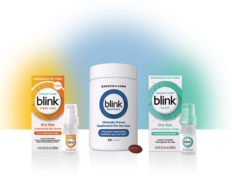 Blink Nutritears and Blink Triple Care packages on display