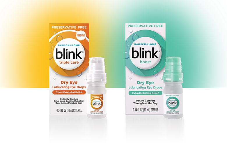 Blink Nutritears and Blink Triple Care packages on display